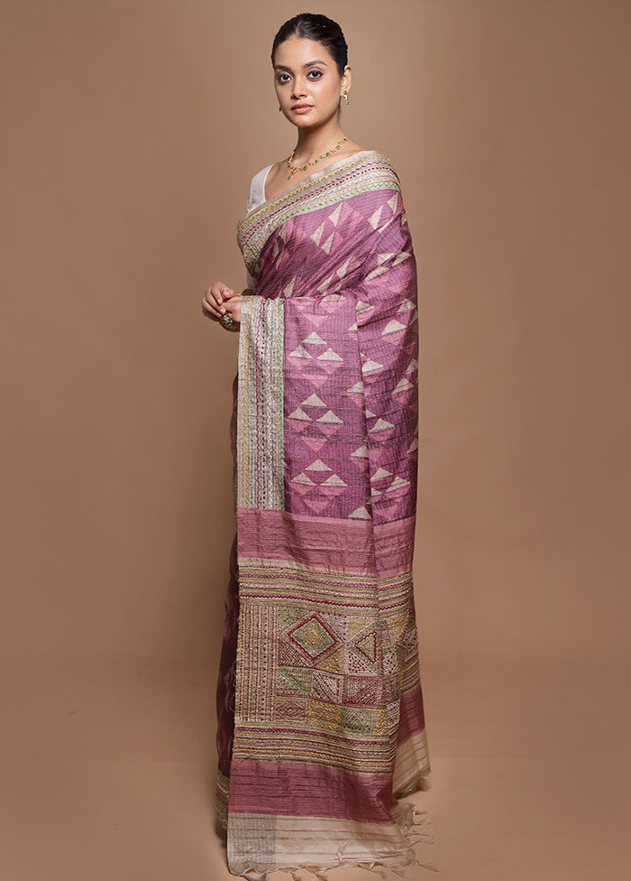 Purple Tussar Silk Saree With Blouse Piece