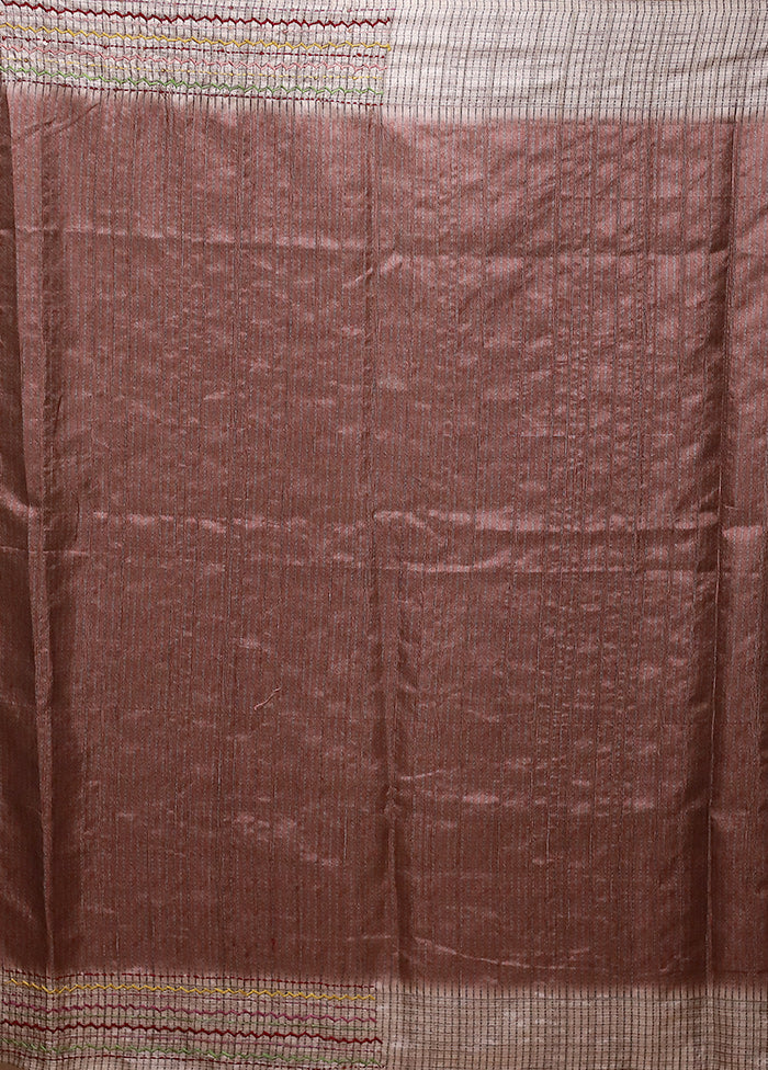 Pink Tussar Silk Saree With Blouse Piece