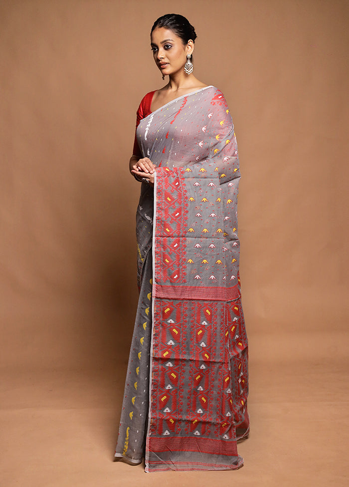 Grey Tant Jamdani Saree Without Blouse Piece