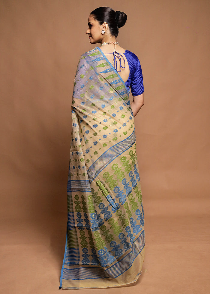 Cream Tant Jamdani Saree Without Blouse Piece