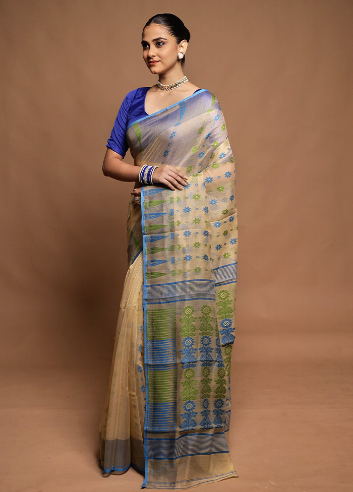 Cream Tant Jamdani Saree Without Blouse Piece