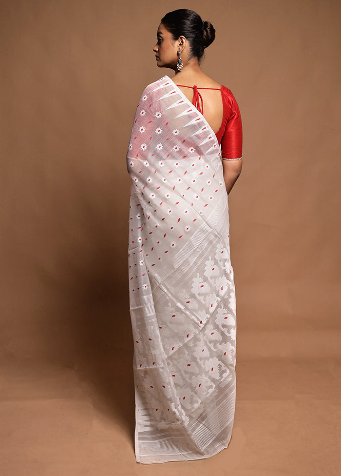 White Tant Jamdani Saree Without Blouse Piece