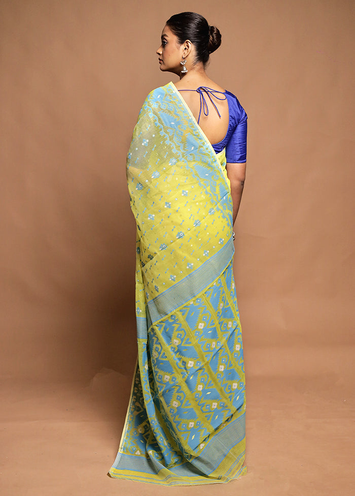 Blue Tant Jamdani Saree Without Blouse Piece