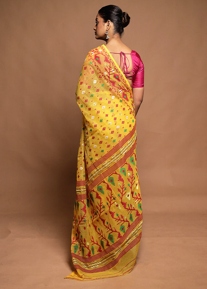 Yellow Tant Jamdani Saree Without Blouse Piece