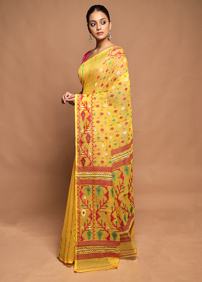Yellow Tant Jamdani Saree Without Blouse Piece