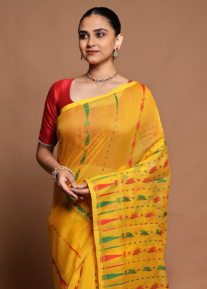 Yellow Tant Jamdani Saree Without Blouse Piece