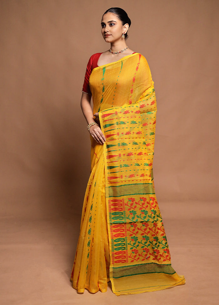 Yellow Tant Jamdani Saree Without Blouse Piece