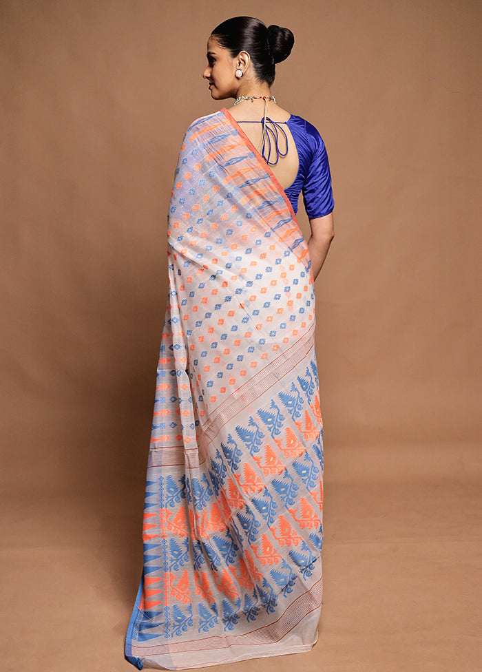 White Tant Jamdani Saree Without Blouse Piece