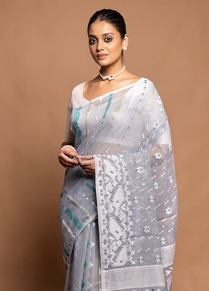 Grey Tant Jamdani Saree Without Blouse Piece