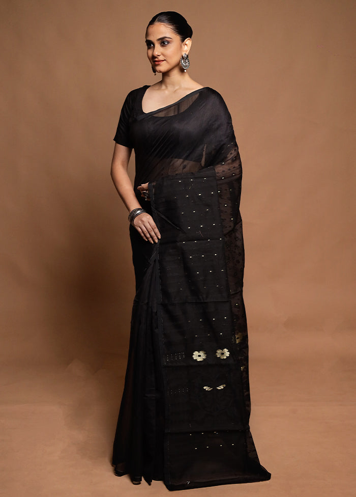 Black Tant Jamdani Saree Without Blouse Piece