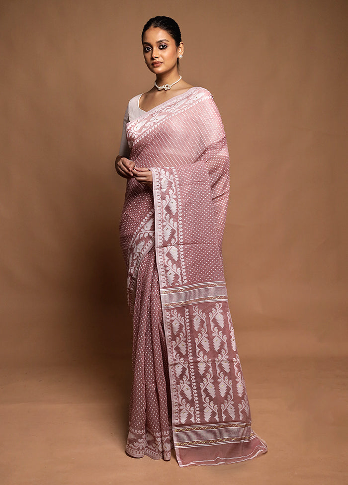 Pink Tant Jamdani Saree Without Blouse Piece