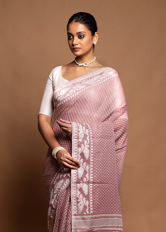 Pink Tant Jamdani Saree Without Blouse Piece