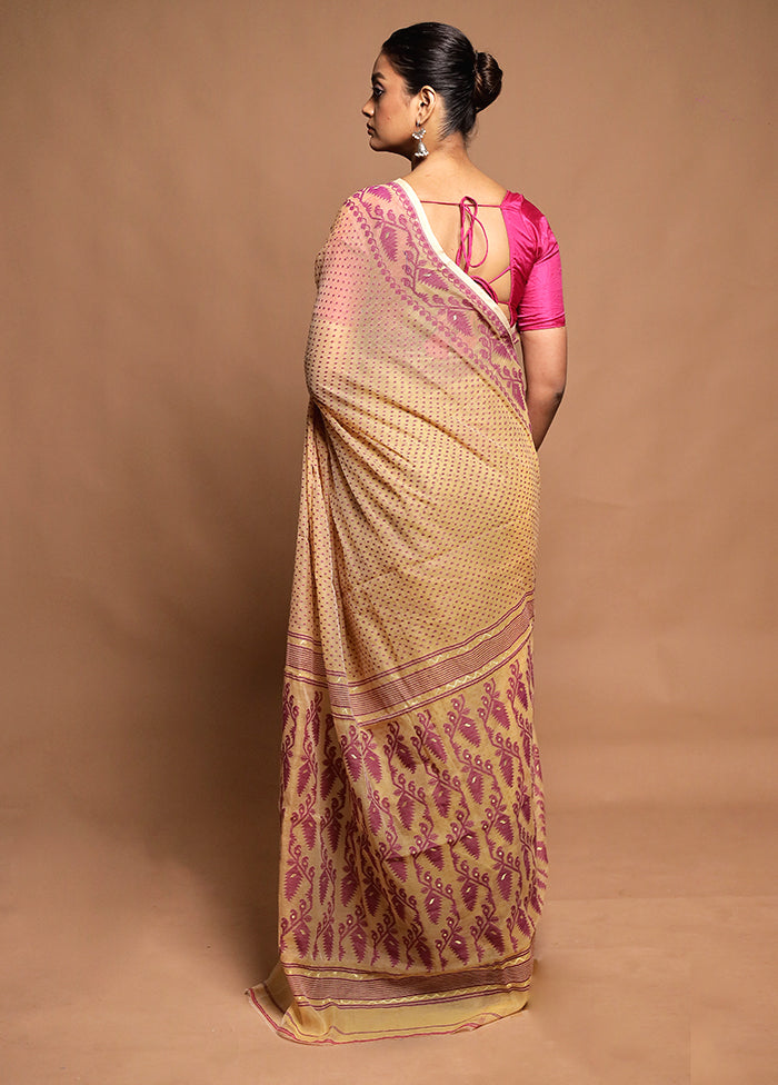 Cream Tant Jamdani Saree Without Blouse Piece