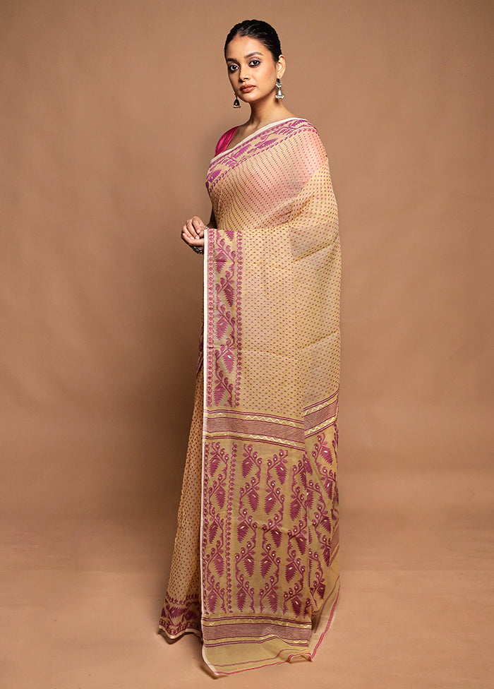 Cream Tant Jamdani Saree Without Blouse Piece