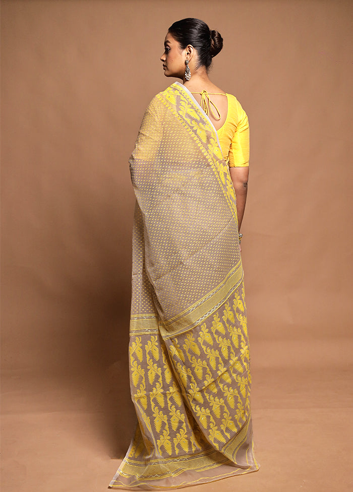Cream Tant Jamdani Saree Without Blouse Piece