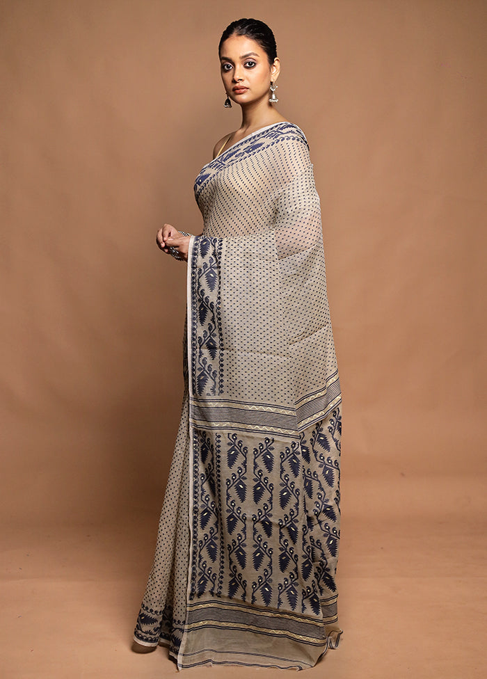Cream Tant Jamdani Saree Without Blouse Piece