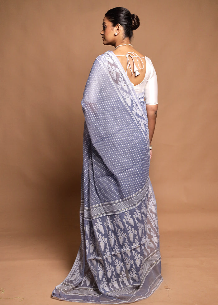 Grey Tant Jamdani Saree Without Blouse Piece