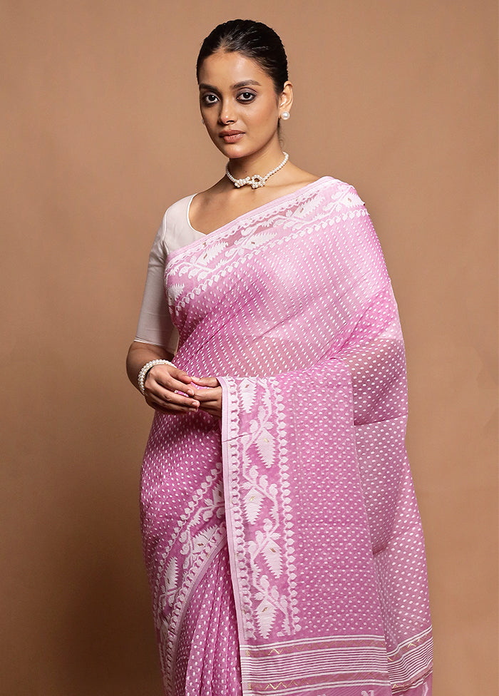 Pink Tant Jamdani Saree Without Blouse Piece
