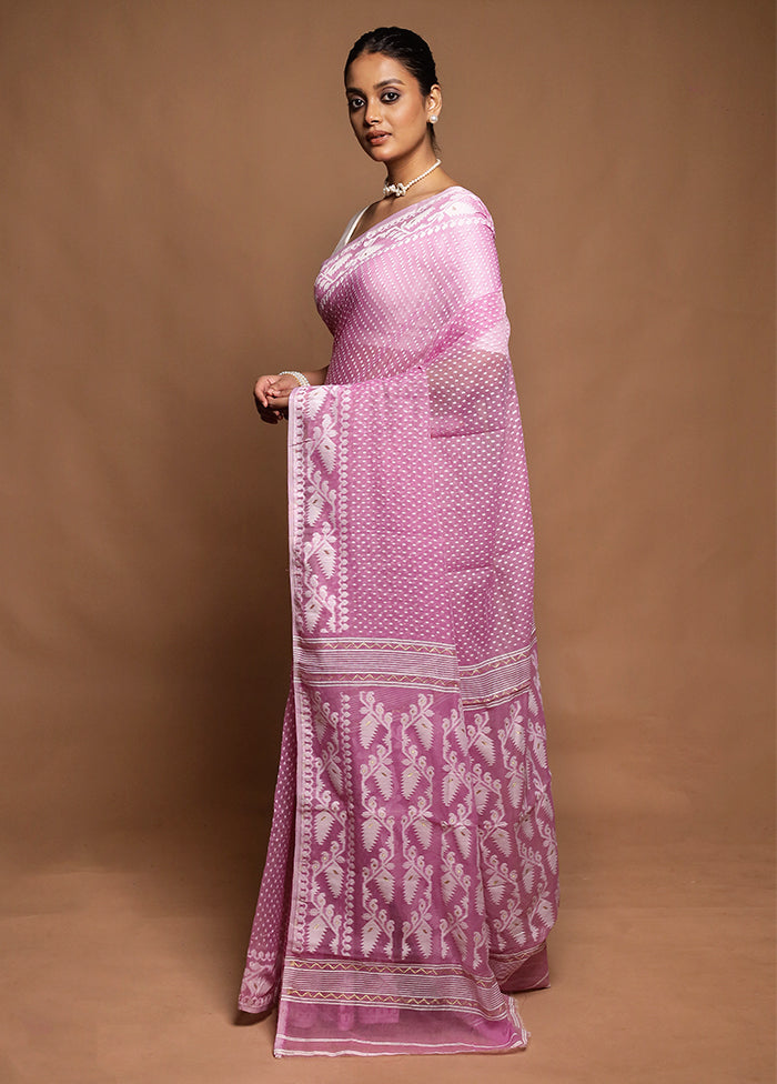 Pink Tant Jamdani Saree Without Blouse Piece