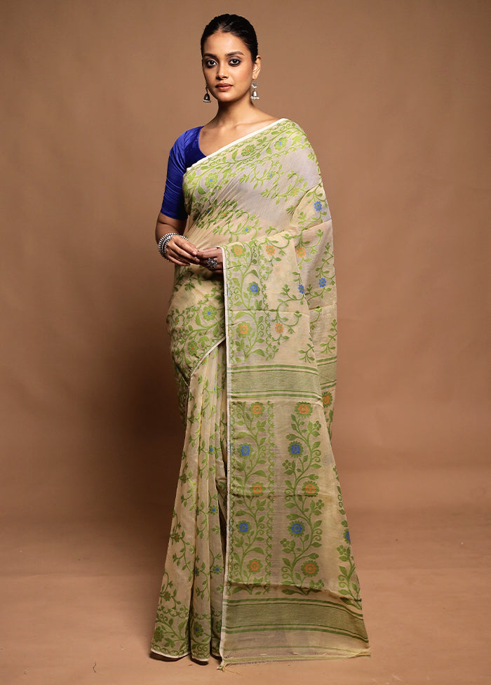 Cream Tant Jamdani Saree Without Blouse Piece