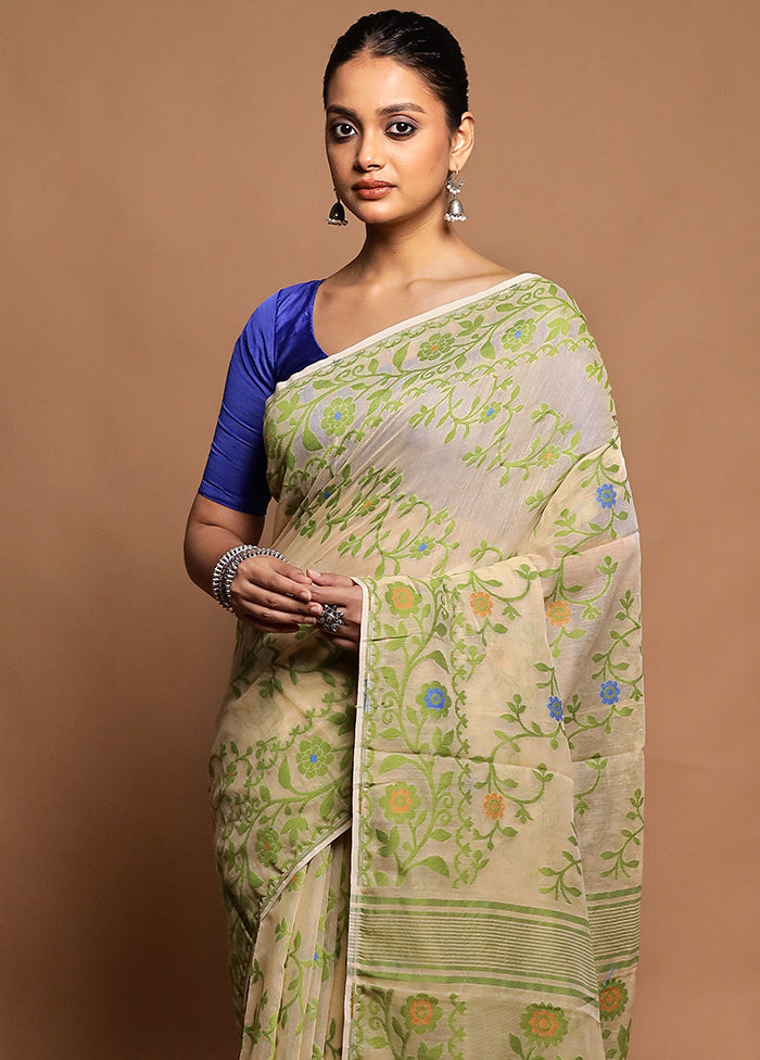 Cream Tant Jamdani Saree Without Blouse Piece