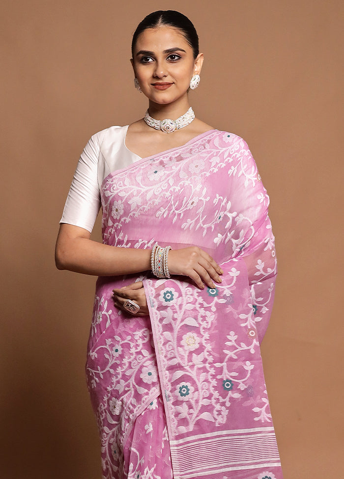 Pink Tant Jamdani Saree Without Blouse Piece