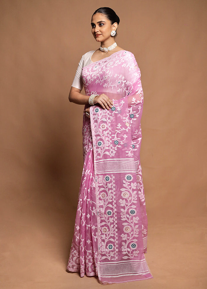 Pink Tant Jamdani Saree Without Blouse Piece