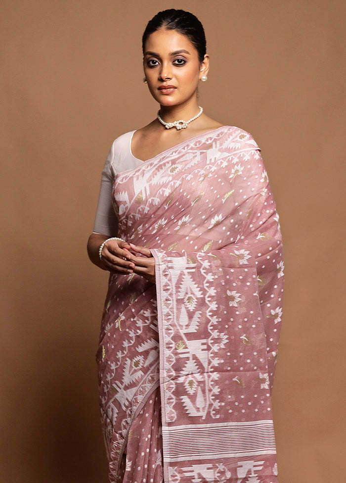 Pink Tant Jamdani Saree Without Blouse Piece