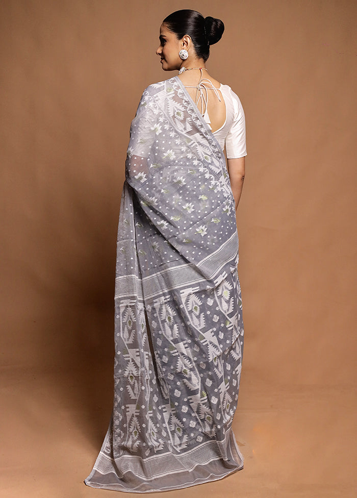 Grey Tant Jamdani Saree Without Blouse Piece