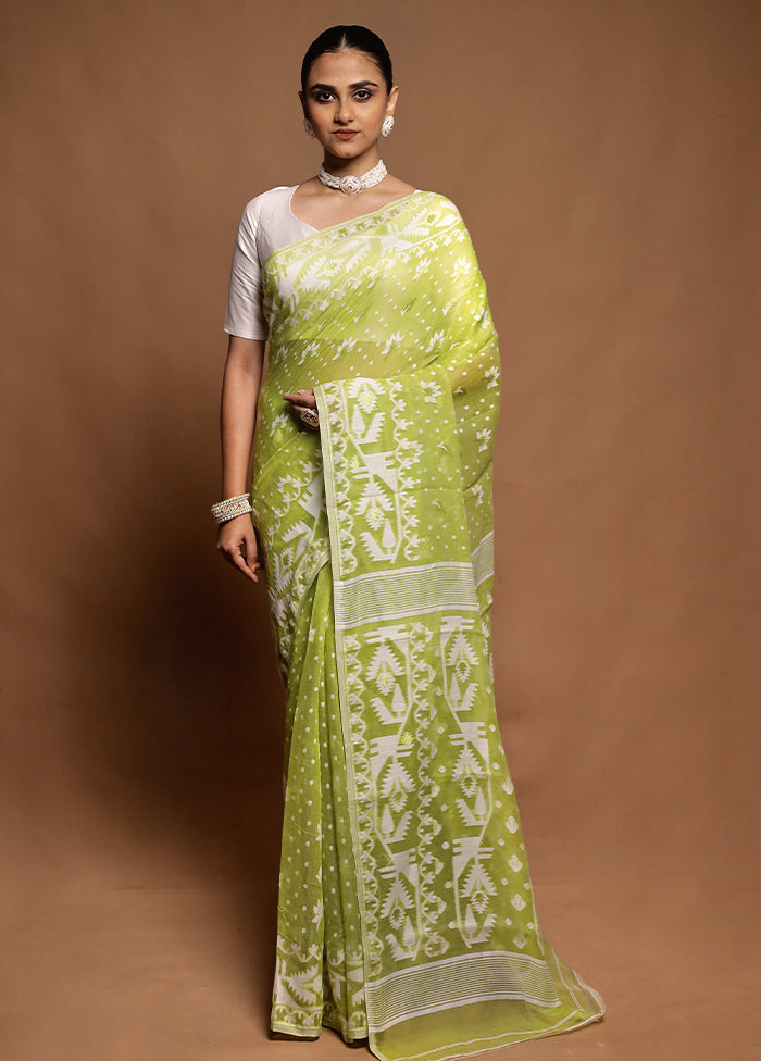 Green Tant Jamdani Saree Without Blouse Piece