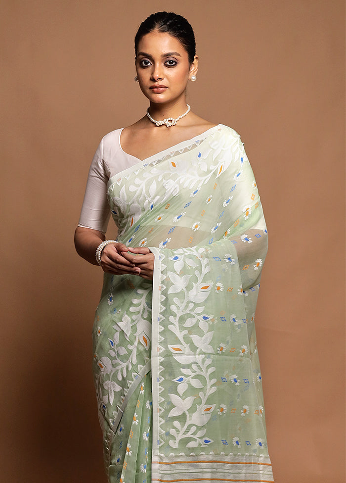Green Tant Jamdani Saree Without Blouse Piece