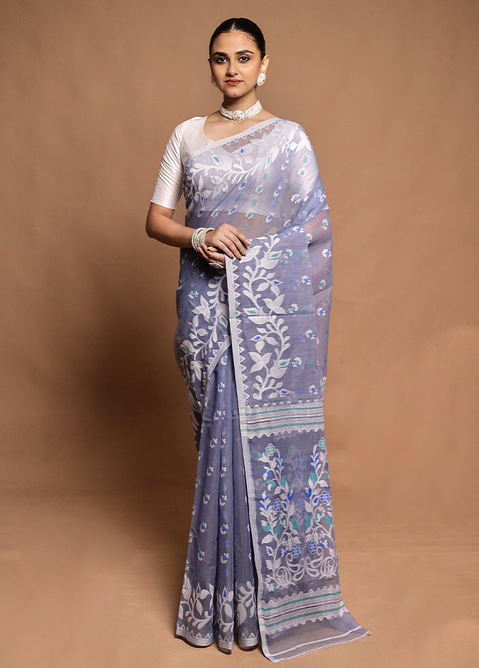Grey Tant Jamdani Saree Without Blouse Piece