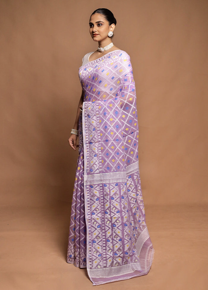 Purple Tant Jamdani Saree Without Blouse Piece