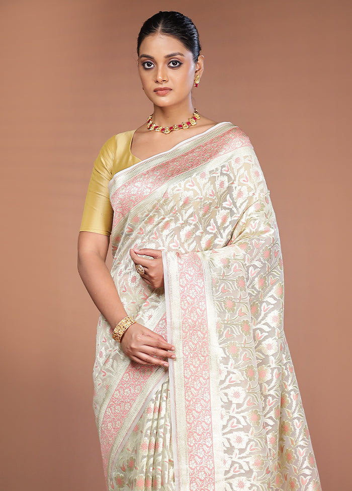Cream Kora Silk Saree With Blouse Piece