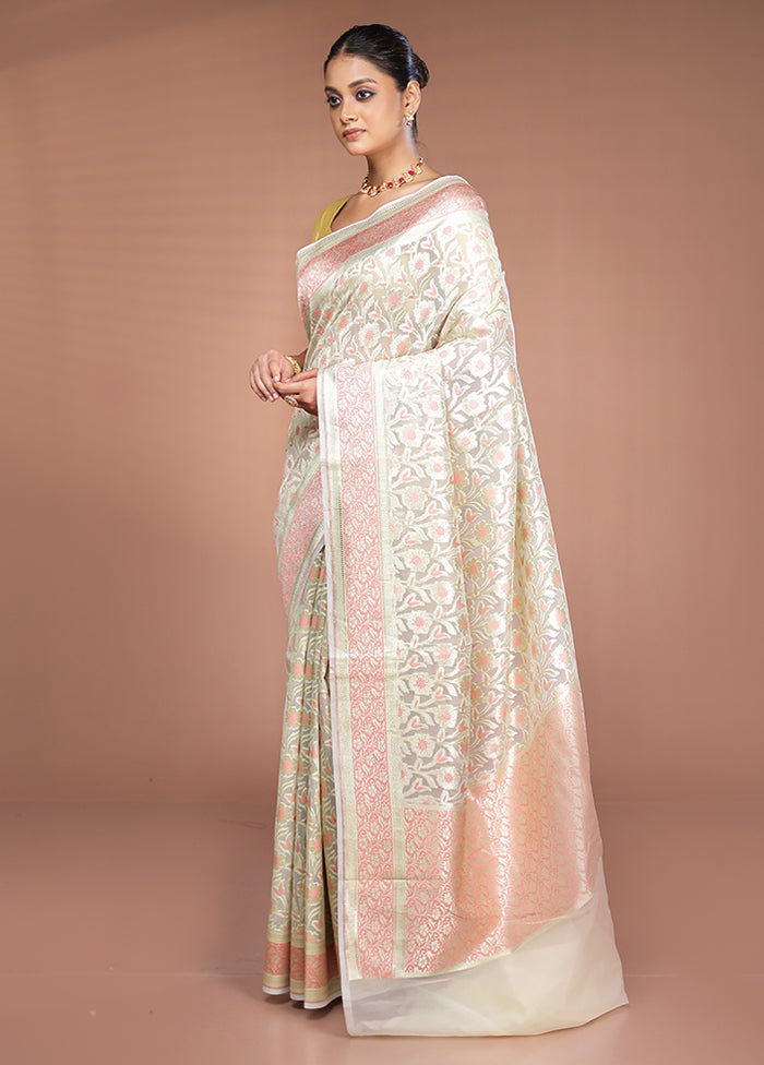Cream Kora Silk Saree With Blouse Piece