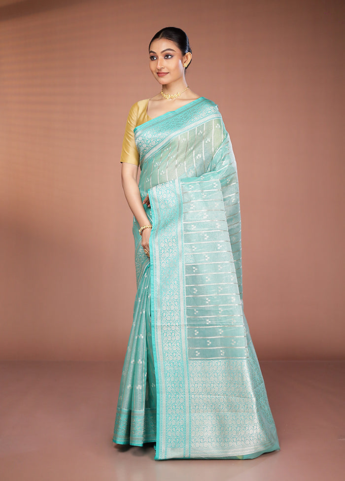 Green Kora Silk Saree With Blouse Piece