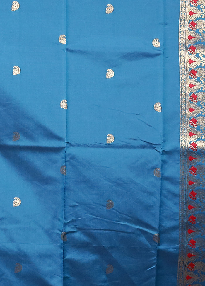 Blue Baluchari Silk Saree With Blouse Piece