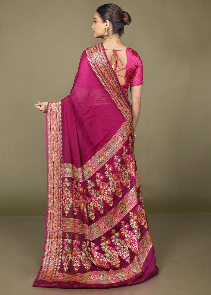 Pink Handloom Pure Georgette Saree With Blouse Piece