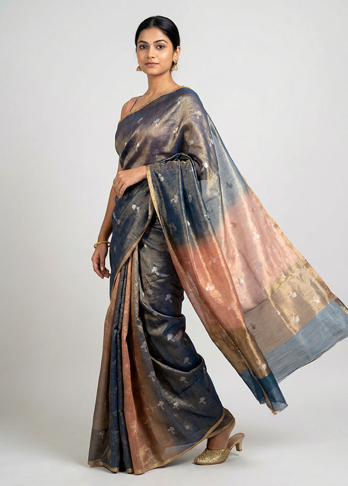 Blue Tissue Silk Saree With Blouse Piece