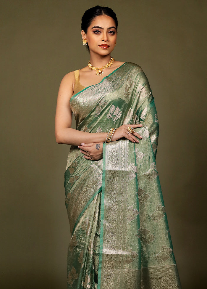 Green Crushed Tissue Silk Saree With Blouse Piece
