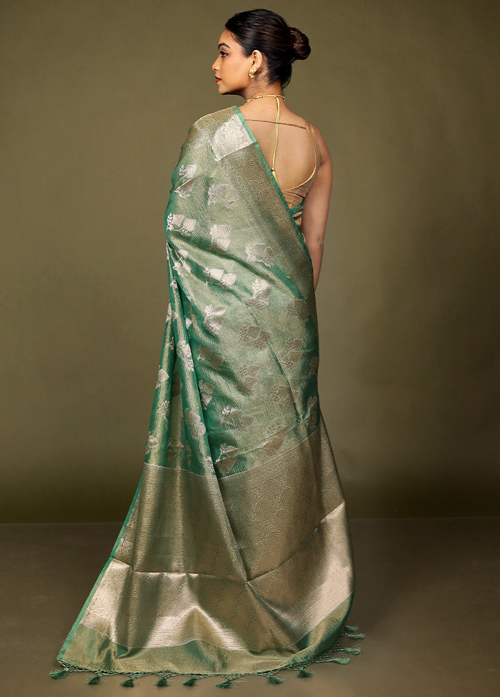 Green Crushed Tissue Silk Saree With Blouse Piece