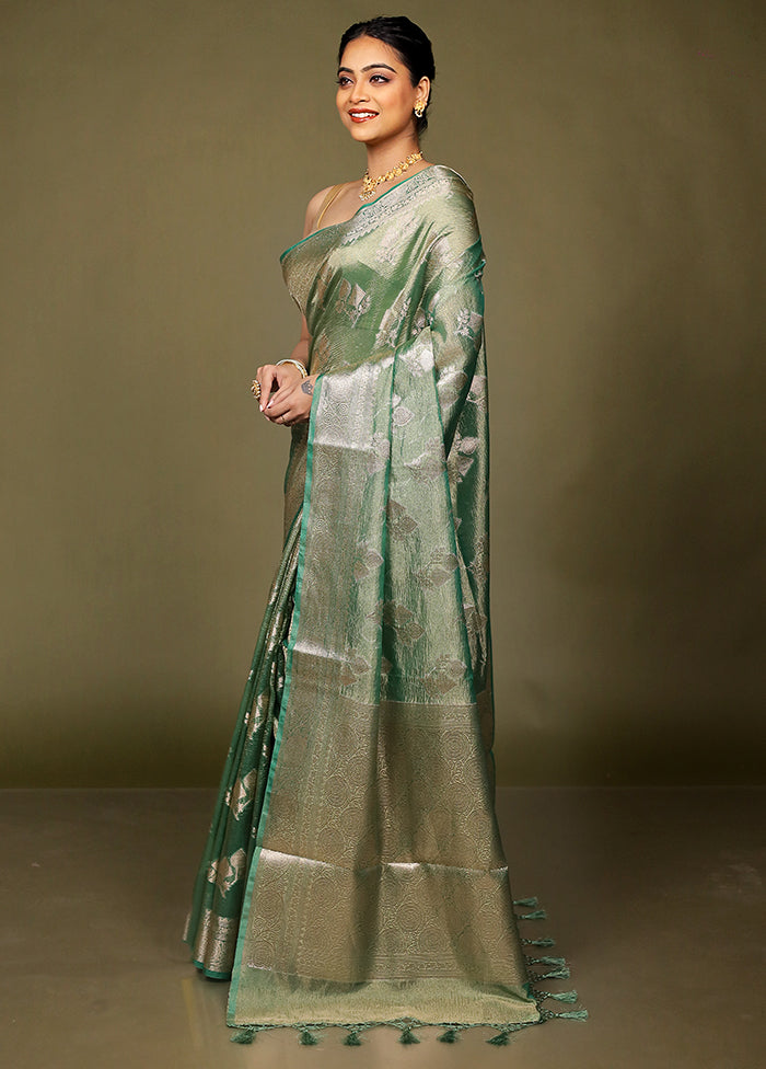 Green Crushed Tissue Silk Saree With Blouse Piece