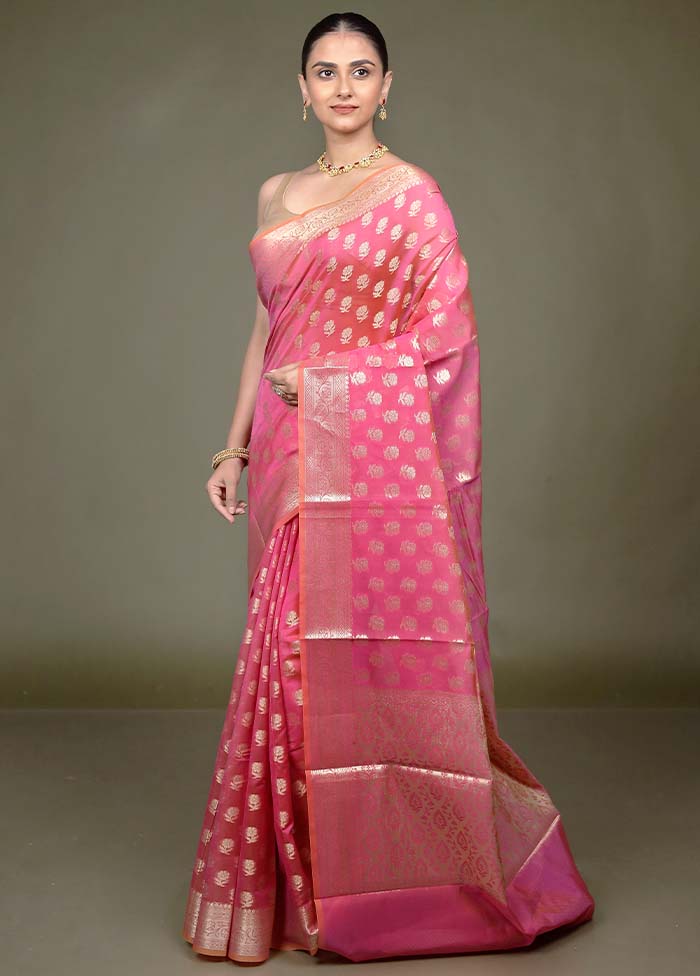 Pink Kora Silk Saree With Blouse Piece