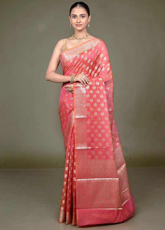 Pink Kora Silk Saree With Blouse Piece