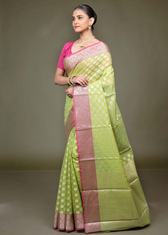 Green Kora Silk Saree With Blouse Piece
