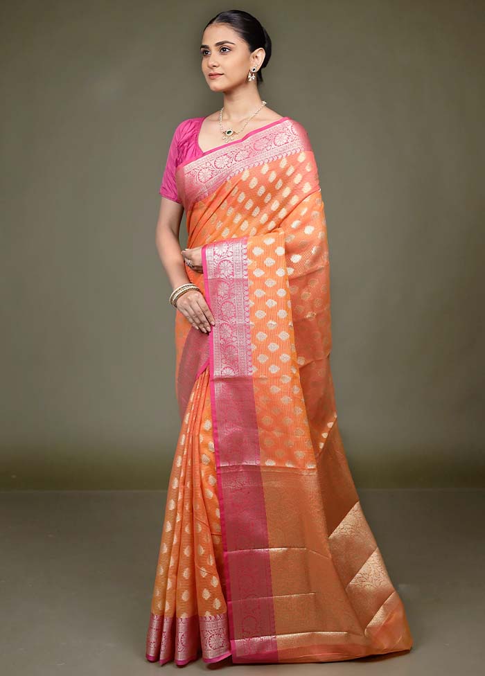 Orange Kora Silk Saree With Blouse Piece