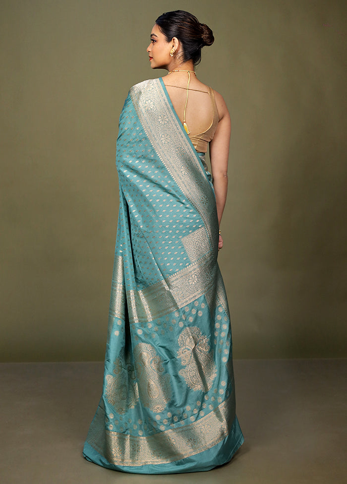 Blue Dupion Silk Saree With Blouse Piece