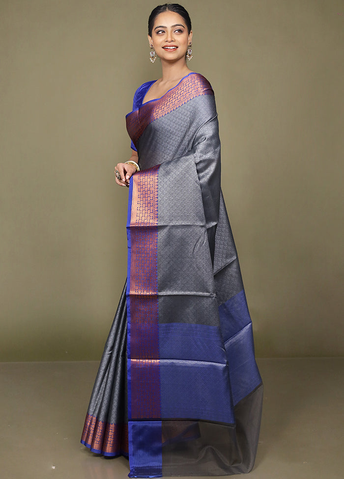Grey Kora Silk Saree With Blouse Piece