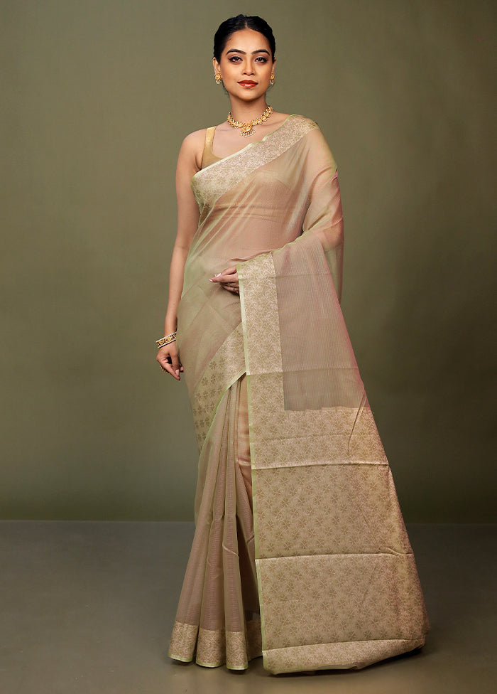 Green Kota Cotton Saree With Blouse Piece