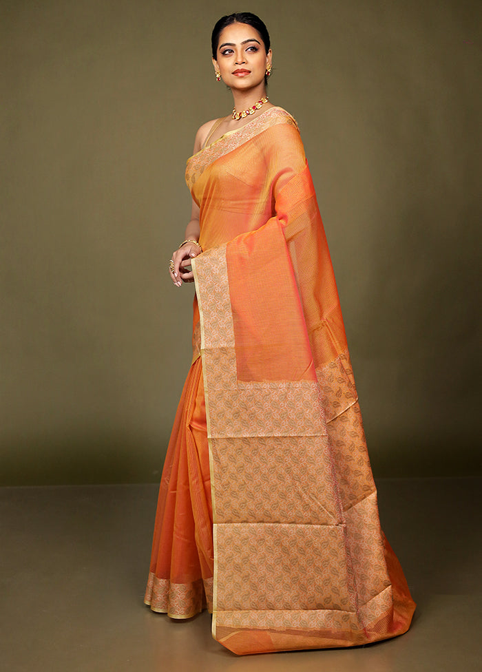 Orange Kota Cotton Saree With Blouse Piece